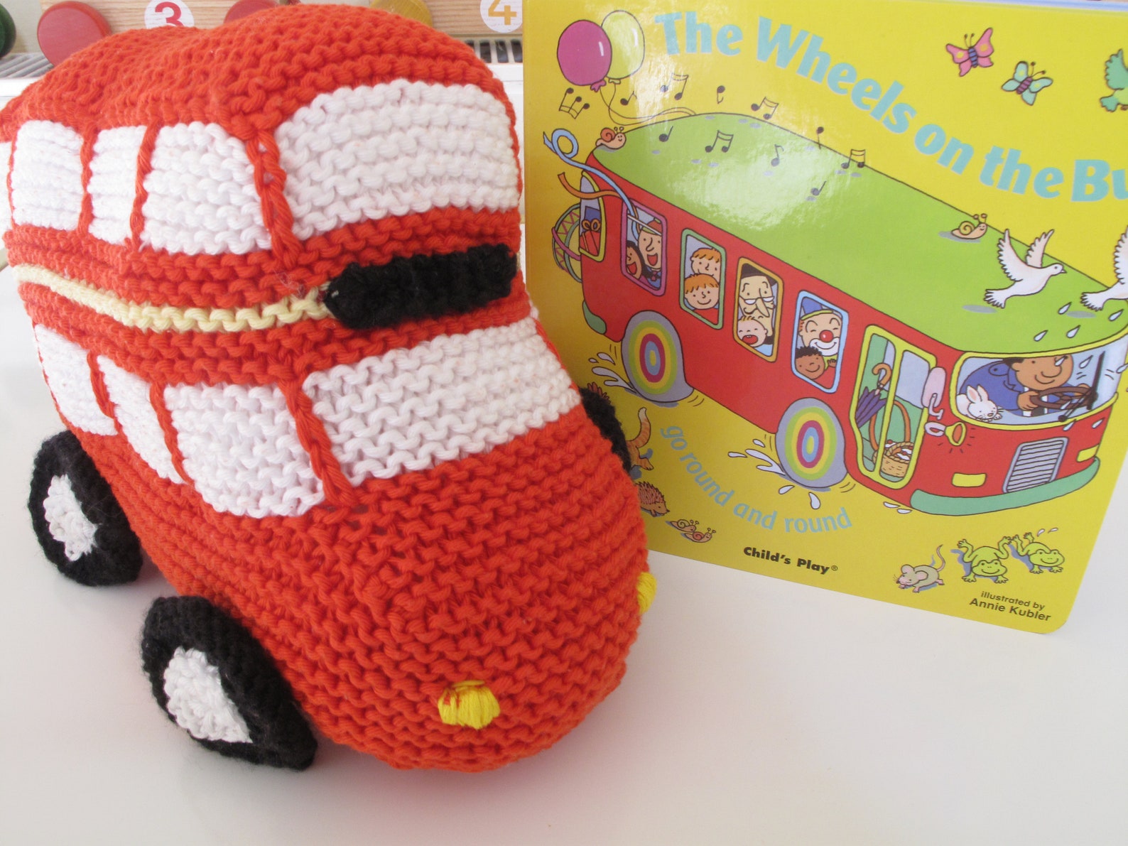 Hand Knitted Cotton Red Bus Soft Toy with The Wheels on the | Etsy
