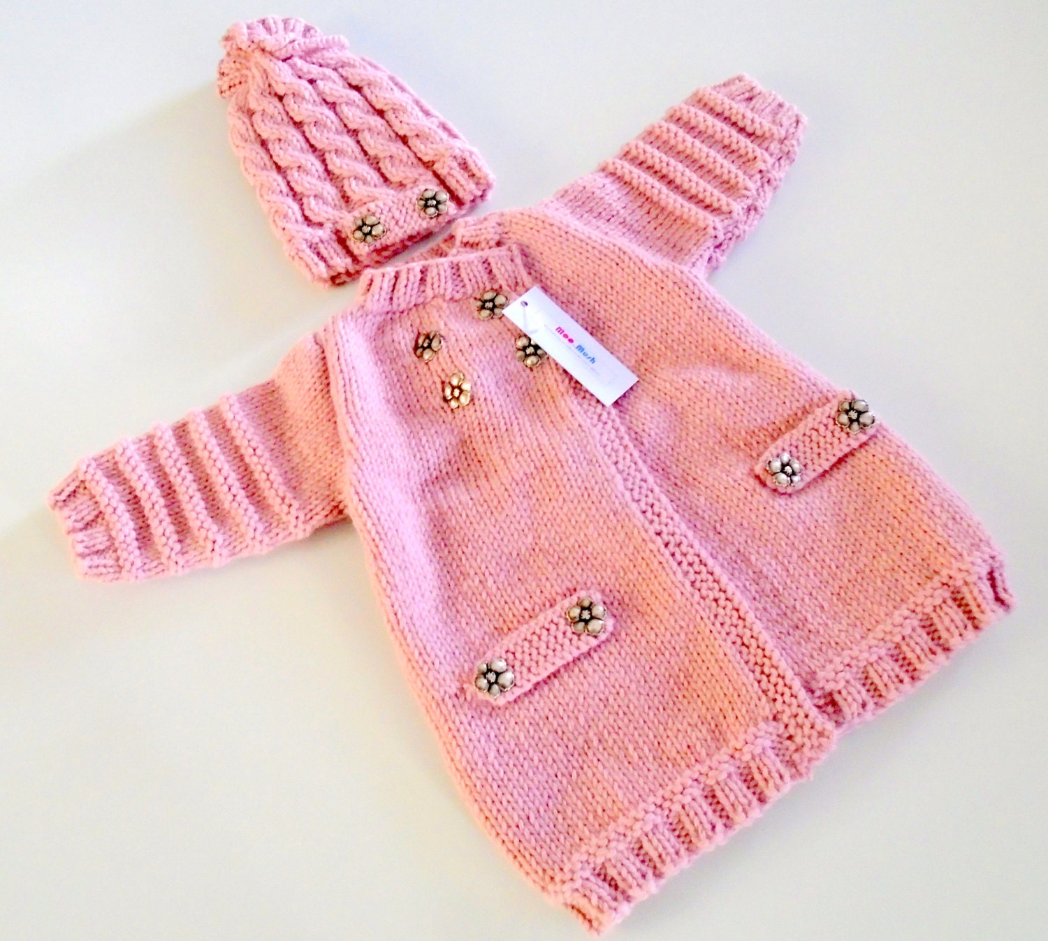 Hand Knitted Baby Girl Double Breasted Coat and Hat Set | Etsy