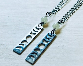 Moonphases and moonstone stainless steel necklace