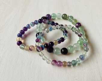 Fluorite Gemstone unisex stretch healing bracelet