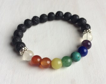 Chakra Gemstone and Lava Rock Healing Unisex Bracelet