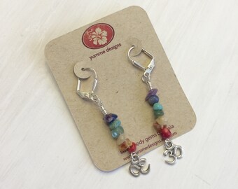 Chakra 7 Gemstone Om Dangle Earrings