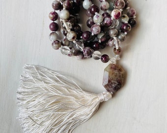 Pink Plum Blossom Tourmaline 108 mala meditation prayer beads