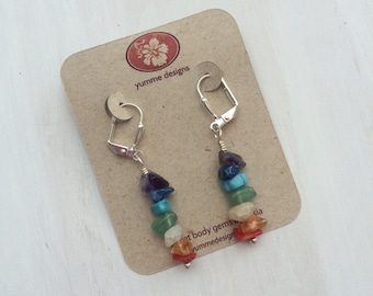 Chakra 7 gemstone silver dangle earrings