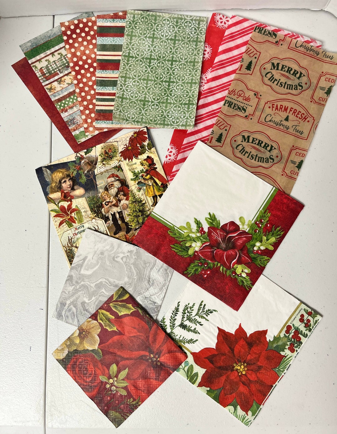 5 Christmas Paper Napkins Tissue Paper for Decoupage Collage Mixed