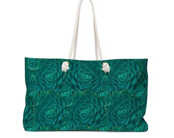 Green Succulent - Beach Bag | Large Tote | Oversized Purse | Rope Handles | Canvas Bag | Reusable Grocery Bags  | Yoga Bag | Vacation