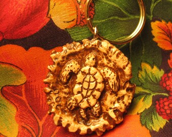 Swimming Sea turtle deer antler reproduction key chain sea turtle gift key fob key ring accessories cute turtle beach housewarming gift
