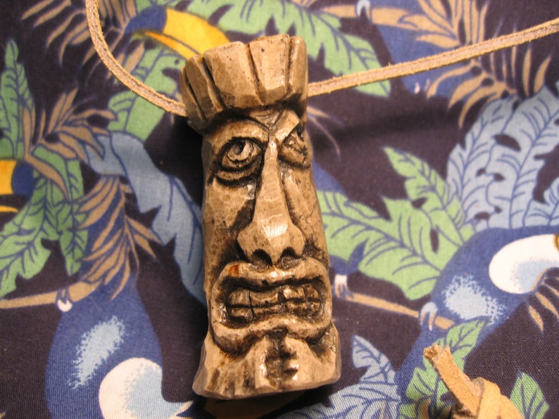 Primitive Carved Antler Happy Tiki Beach Jewelry Tiki Necklace Etsy