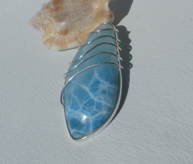 Marbled Larimar Stone Pendant Handmade In Sterling Silver 925