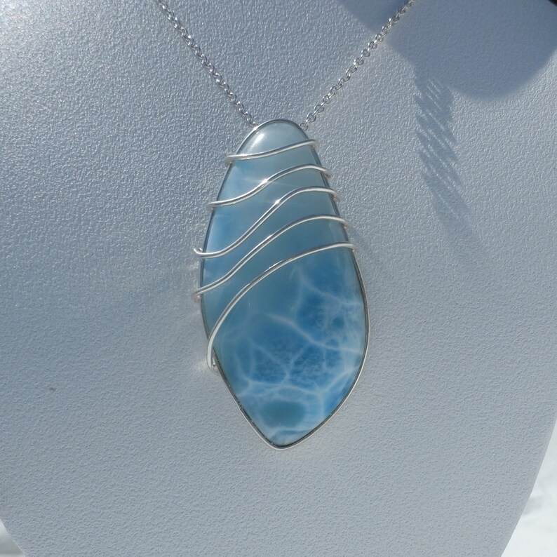 Marbled Larimar Stone Pendant Handmade In Sterling Silver 925