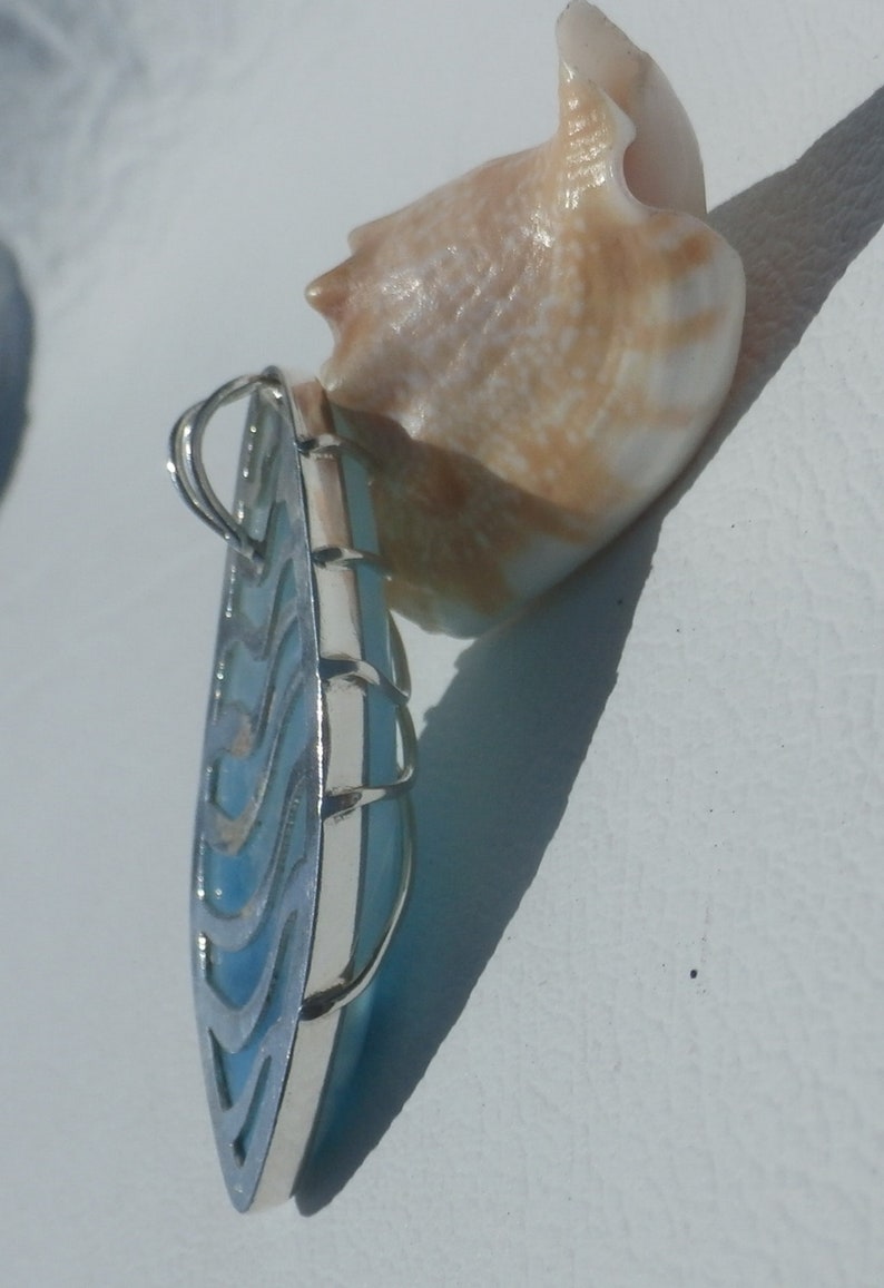 Marbled Larimar Stone Pendant Handmade In Sterling Silver 925