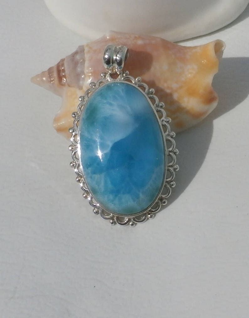 Larimar Oval Pendant in Sterling Silver 925 Handmade Etsy Singapore