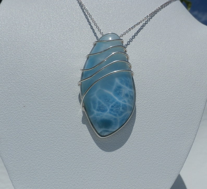 Marbled Larimar Stone Pendant Handmade In Sterling Silver 925