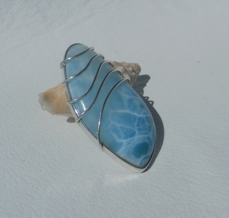 Marbled Larimar Stone Pendant Handmade In Sterling Silver 925