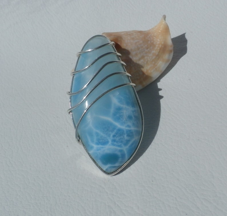 Marbled Larimar Stone Pendant Handmade In Sterling Silver 925