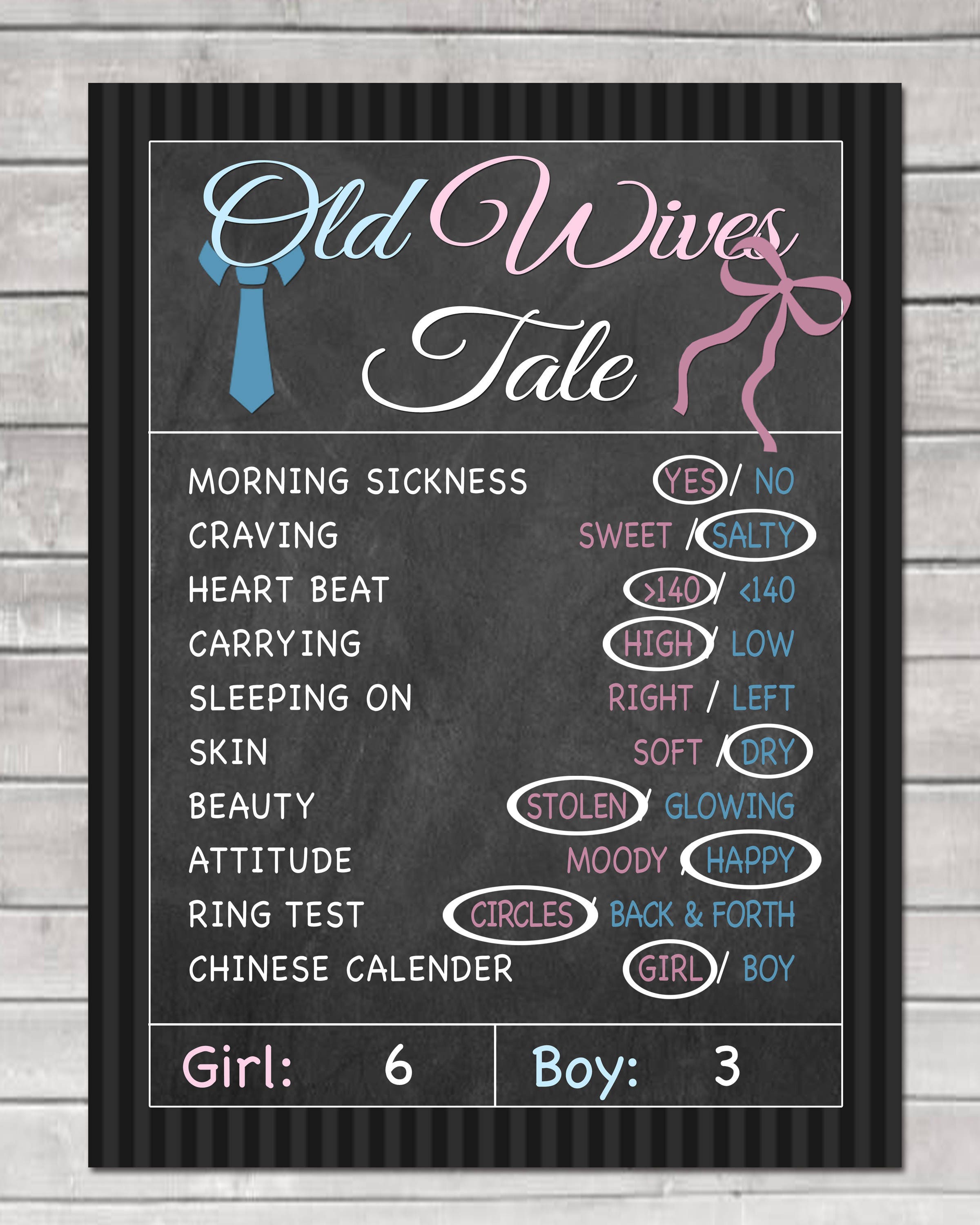 OLD WIVES TALE Gender Reveal Party Game Digital File