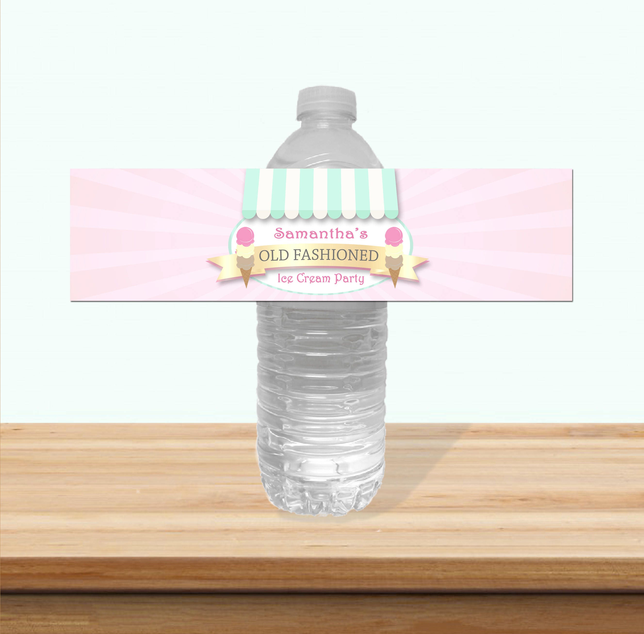 Ice Cream Party Digital Water Bottle Label - Etsy