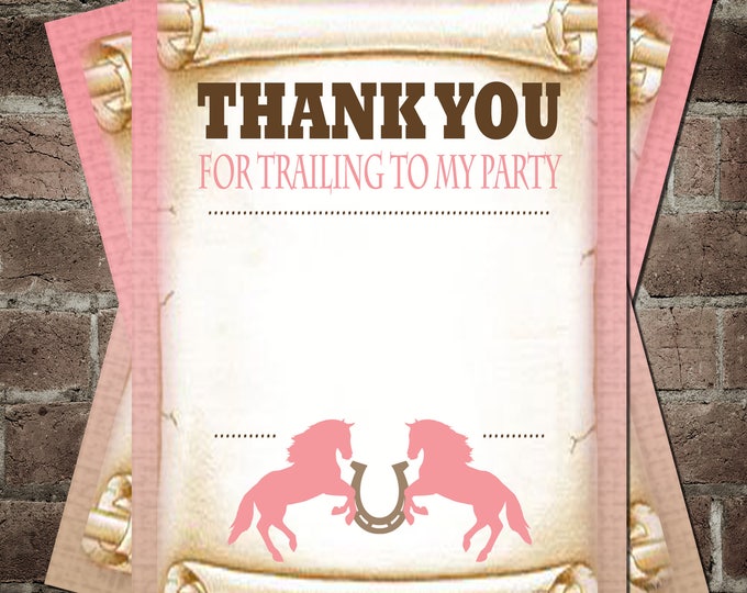 Editable Horse Thank You Card Note Girl Birthday Party Cowgirl ...