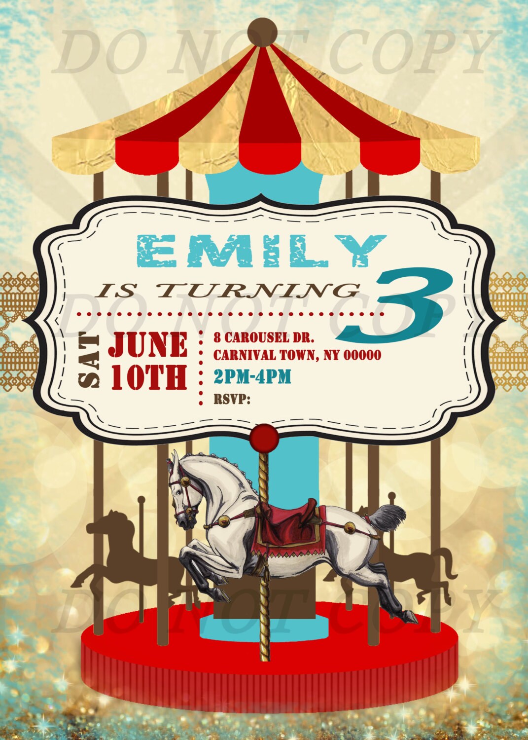 Digital File Carousel Party Invitation Etsy