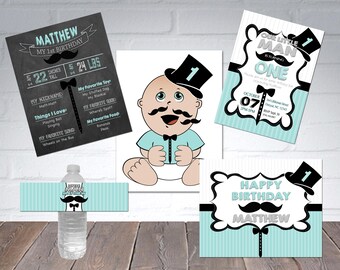 Mustache Little Man First Birthday Party Package Deal Digital files