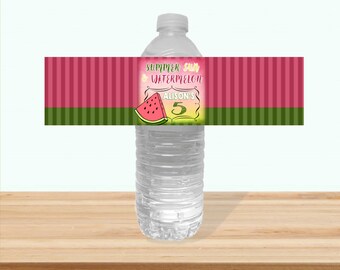 Watermelon Summer Theme Birthday Party Digital Water Bottle Label