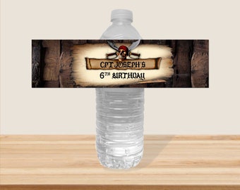 Pirate Themed Kids Party Digital Water Bottle Label