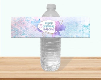 Rótulo Para Garrafa De Água Digital Festa de aniversário com tema sereia