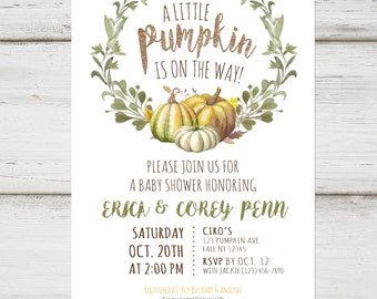 A Little Pumpkin Is On The Way Baby Shower Digital Invite and bring a book card