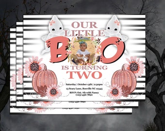 Our Little Boo Halloween Theme Birthday Party Digital Invite