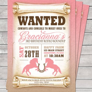Cowgirl Birthday Party Digital Invite