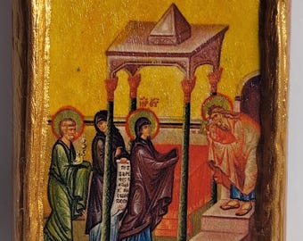El icono del Monte Athos, arte religioso, bizantino, griego y ortodoxo oriental, de la Candelaria de Hypapante