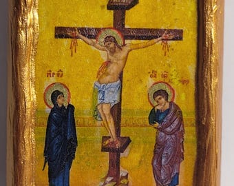 La Crucifixión de Jesucristo El icono del Monte Athos Arte religioso bizantino griego y ortodoxo oriental La Stavrosis