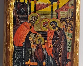 La entrada al templo de la Virgen María Arte religioso Icono del Monte Athos bizantino griego y ortodoxo oriental