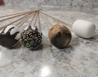 FAKE Roasted or Chocolate Dipped ,Marshmallows On Sticks fake food, movie props, home staging, holiday decorating, fake roasted marshmallows