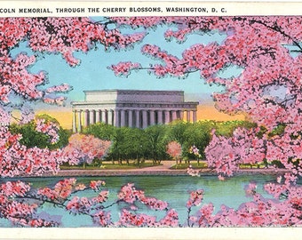 Lincoln Memorial Through Cherry Blossoms Washington D.C. Vintage Postcard (unused)