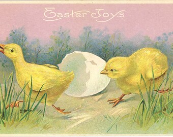 Easter Joy Chicks & Egg Vintage Embossed Postcard  1920