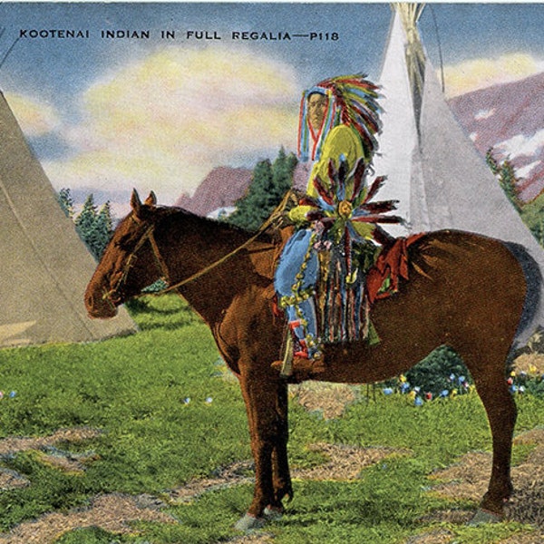 Kootenai Indian Columbia River Pend d'Oreille Lake Idaho Native American Vintage Postcard (unused)