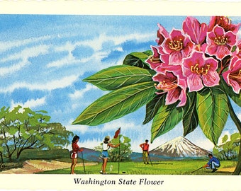 Washington State Flower - Rhododendron Vintage Botanical Postcard Signed Artist Ken Haag (unused)