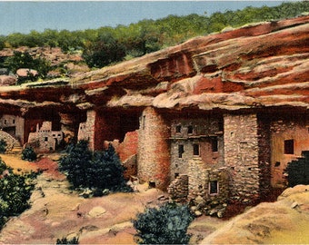 Manitou Cliff Dwellings Phantom Cliff Canon Anasazi Indians Colorado Vintage Postcard (unused)