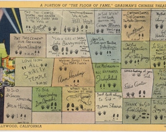 Floor of Fame Grauman's Chinese Theatre Hollywood California Vintage Postcard 1940s (unused)