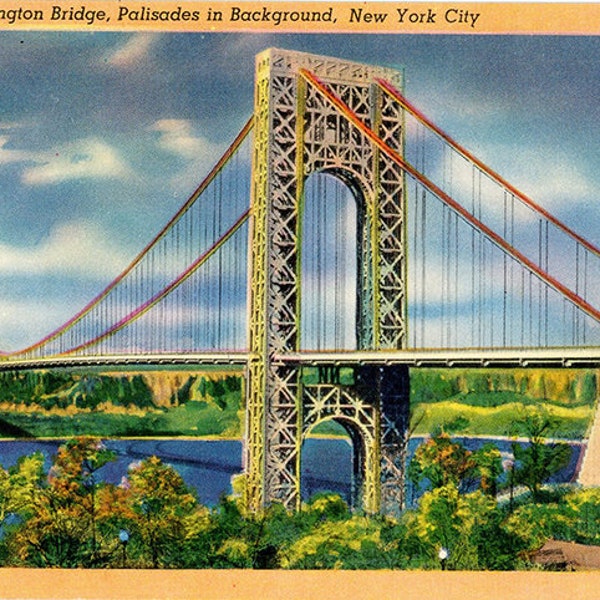 George Washington Bridge Hudson River New York City NYC Vintage Postcard (unused)