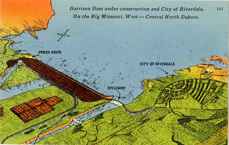 Riverdale North Dakota /& Garrison Dam Aerial Vintage Postcard unused