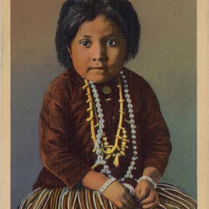 Navajo Yaz-Yah Girl New Mexico Native American Vintage Postcard FRED HARVEY 1945