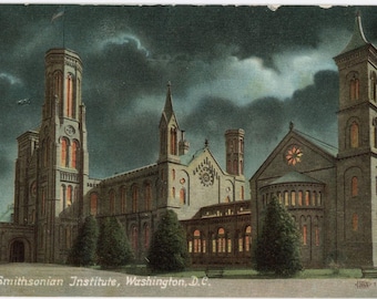 Washington D.C. Smithsonian Institute at Night Vintage Postcard c. 1910 (unused)