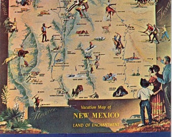 New Mexico State Vacation Map Vintage Postcard (unused)