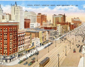 Canal Street Looking West New Orleans Louisiana Vintage Postcard (unused)