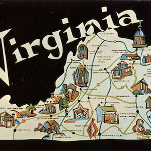 Virginia State Map Vintage Chrome Greetings Postcard (unused)