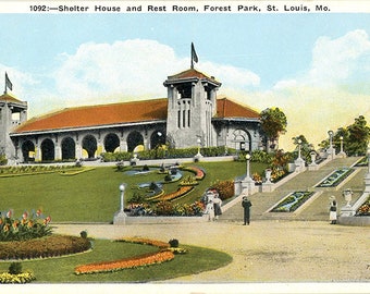 Forest Park Shelter House & Rest Room St. Louis Missouri Vintage Postcard circa 1920s