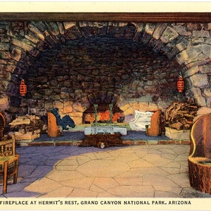 Grand Canyon National Park Hermit&#39;s Nest Fireplace Vintage Arizona Postcard 1948