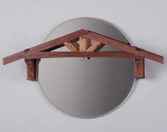 15" round timber frame mirror. Walnut and wormy chestnut.